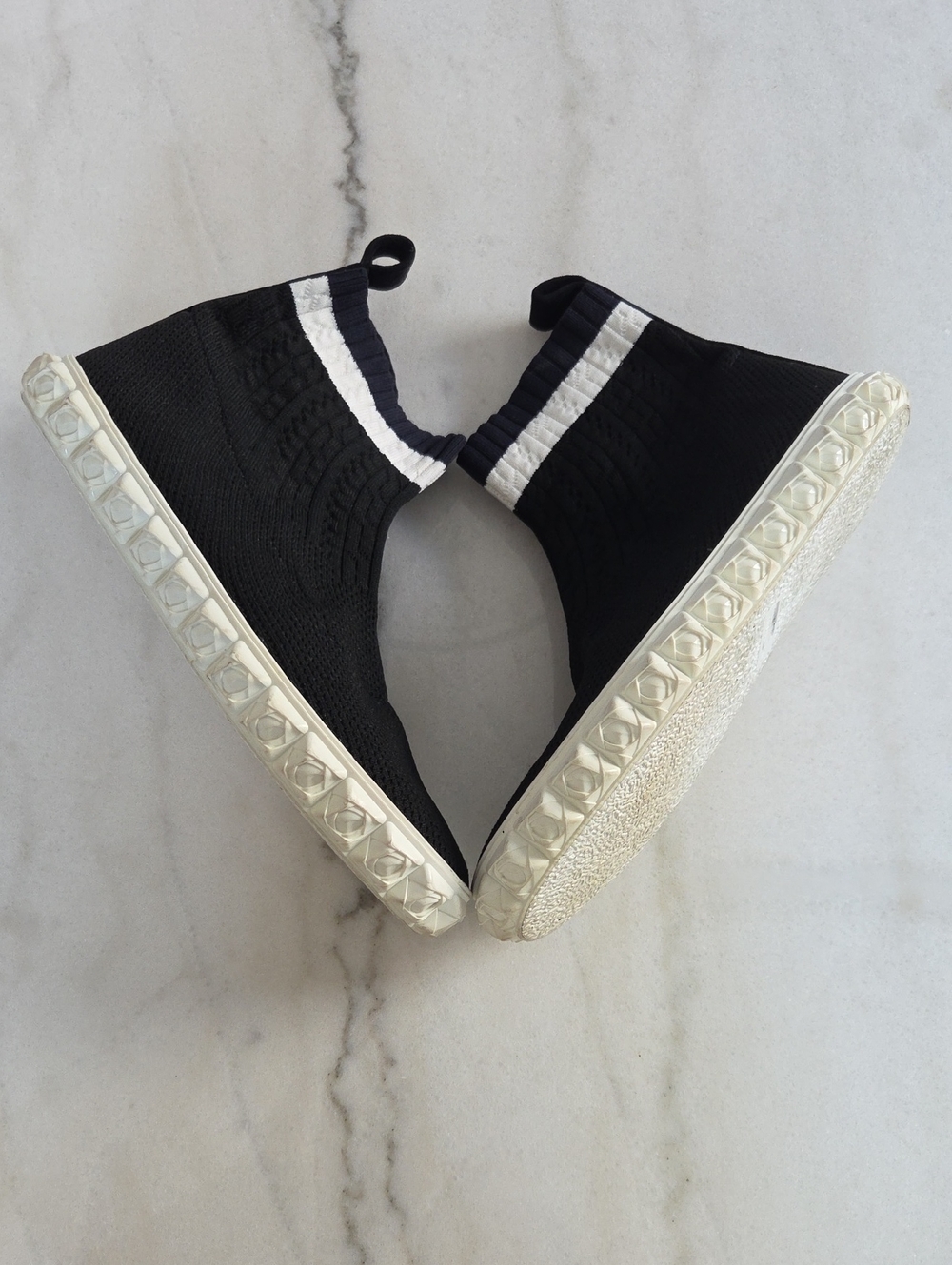 Stuart Weitzman Black Knit Slip-On Sock Sneakers with White Accent Size 8